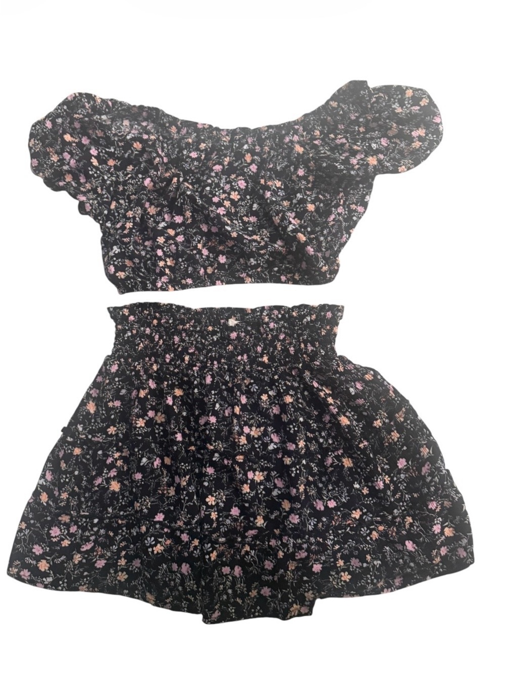 Pink Rose Black Floral Two-Piece Skirt Set